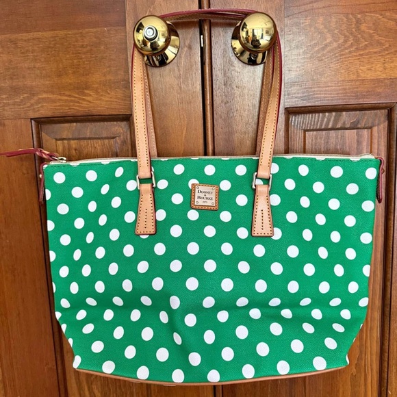 Dooney & Bourke Handbags - Dooney & Bourke Green and White Polka Dot Tote